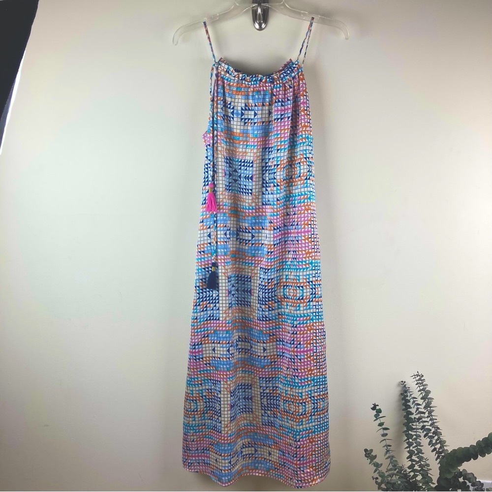 THML geometric print maxi dress w/ tassel detail flowy size medium